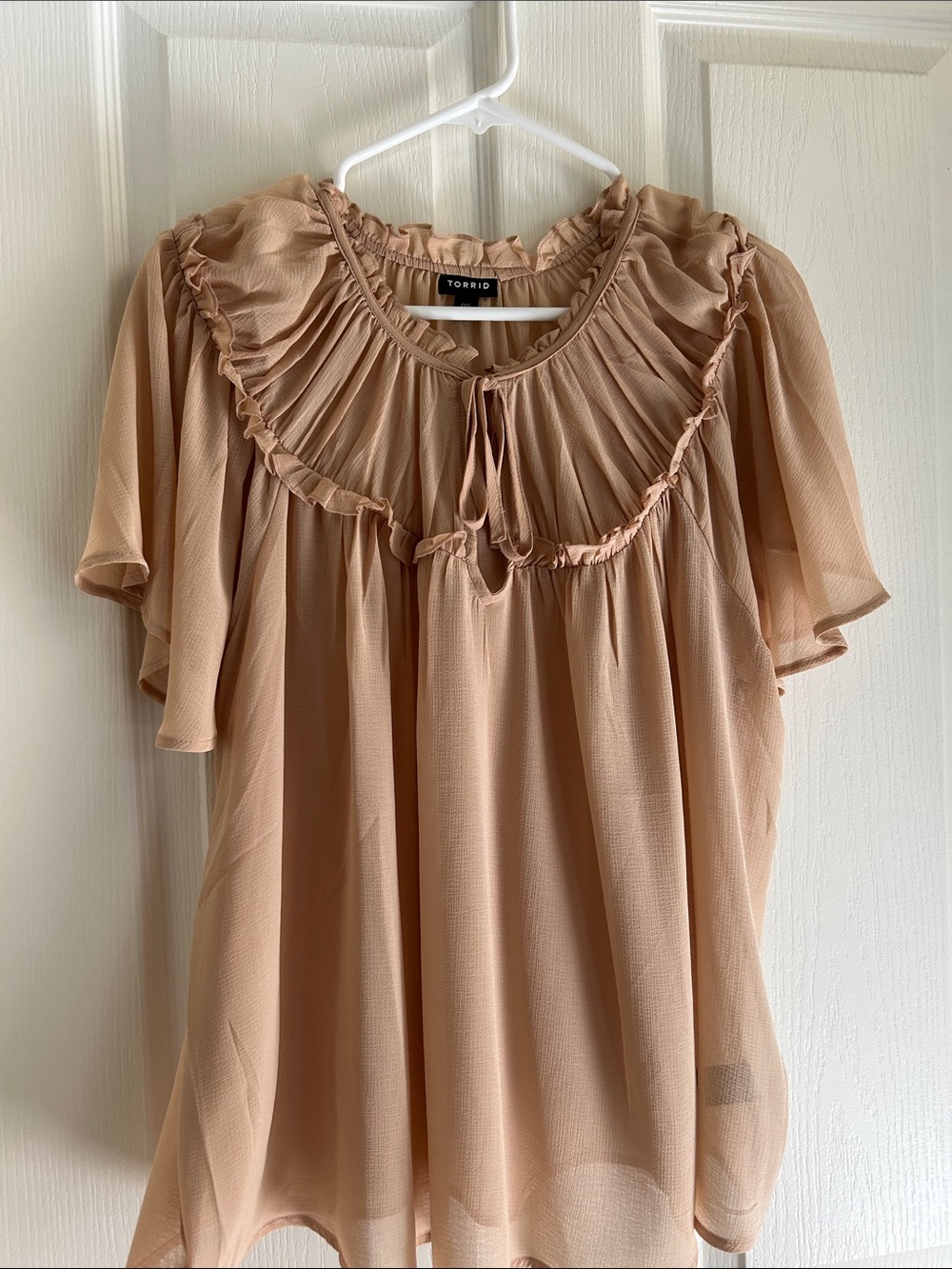 torrid Sheer Ruffle Yoke Blouse - Beige